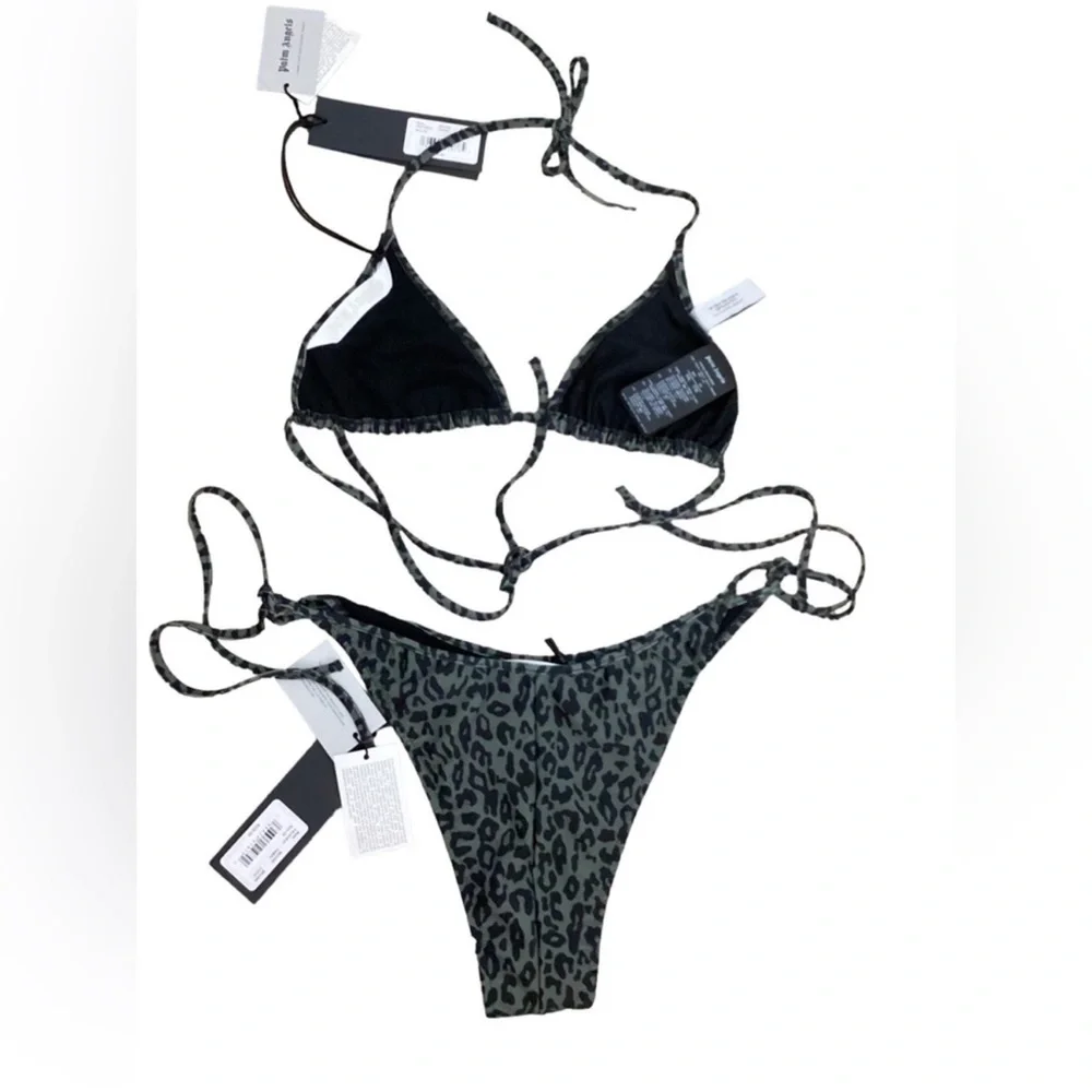 NWT Palm Angels Animal Print Brazilian Bikini Set in  Green & Black Size XXL
